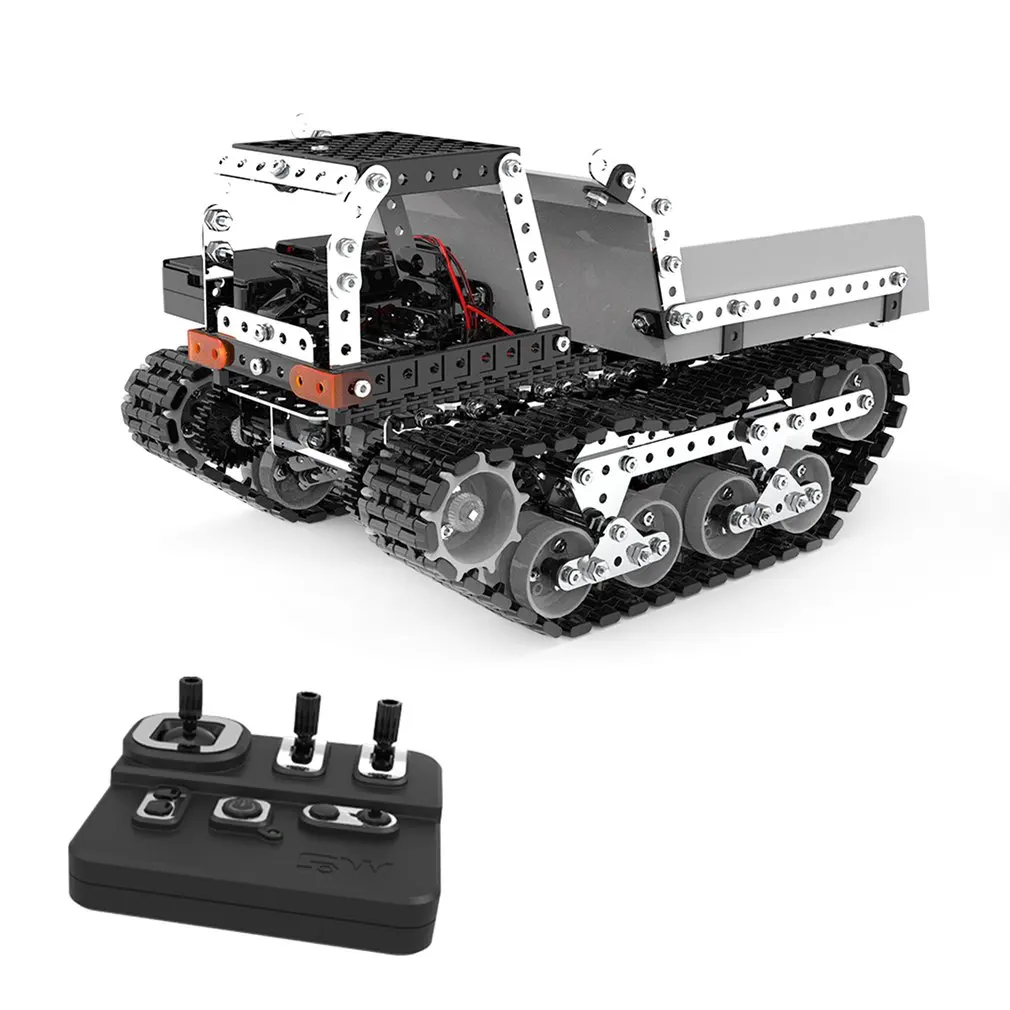 

2.4G 10CH RC Tracked Dump Truck Crane Forklift DIY Stainless Steel Assembled Vehicle Metal RC Car Model for Birthdaty Gifts