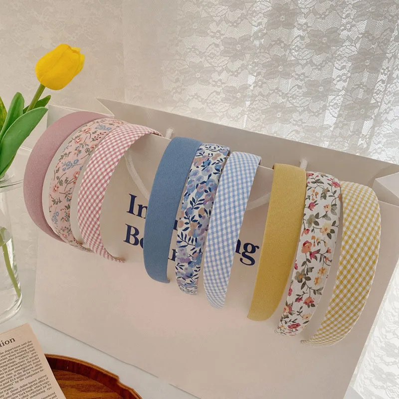 

3pcs Set Vintage Floral Wide Headbands Solid Flower Plaids Hairbands for Women Head Wrap Girls Tiara Headwea Hair Accessories