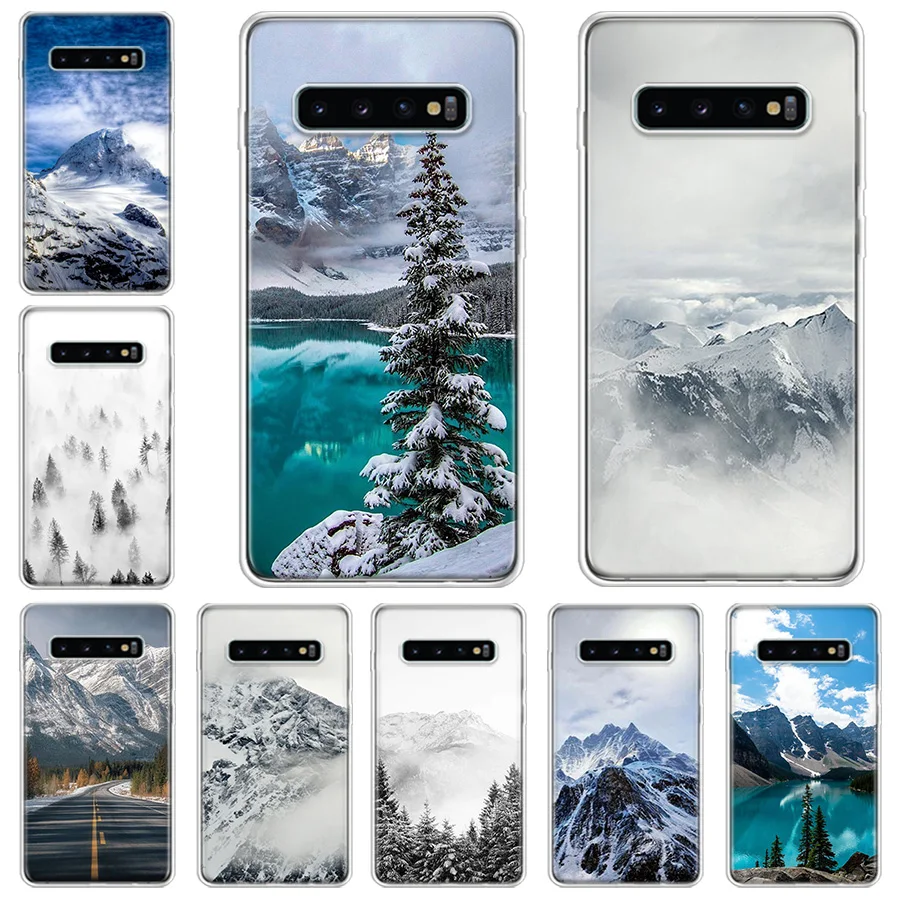 Custodia Per Telefono Black White Mountain Pine Tree Forest Mountain Peak Mist Per Samsung Galaxy S20 Fe S21 S10 S23 Plus S24 S22 Ultra Coq