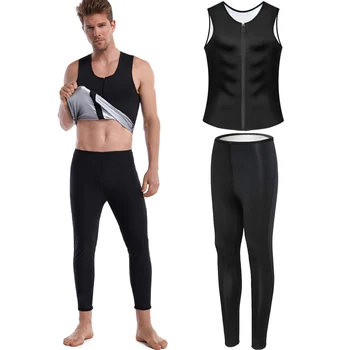 

Men Silver Polymer Sweat Sauna Shaper Zip Vest Body Shaper Waist Trainer Slimming Long Pants Compression Shapewear Corset Suits