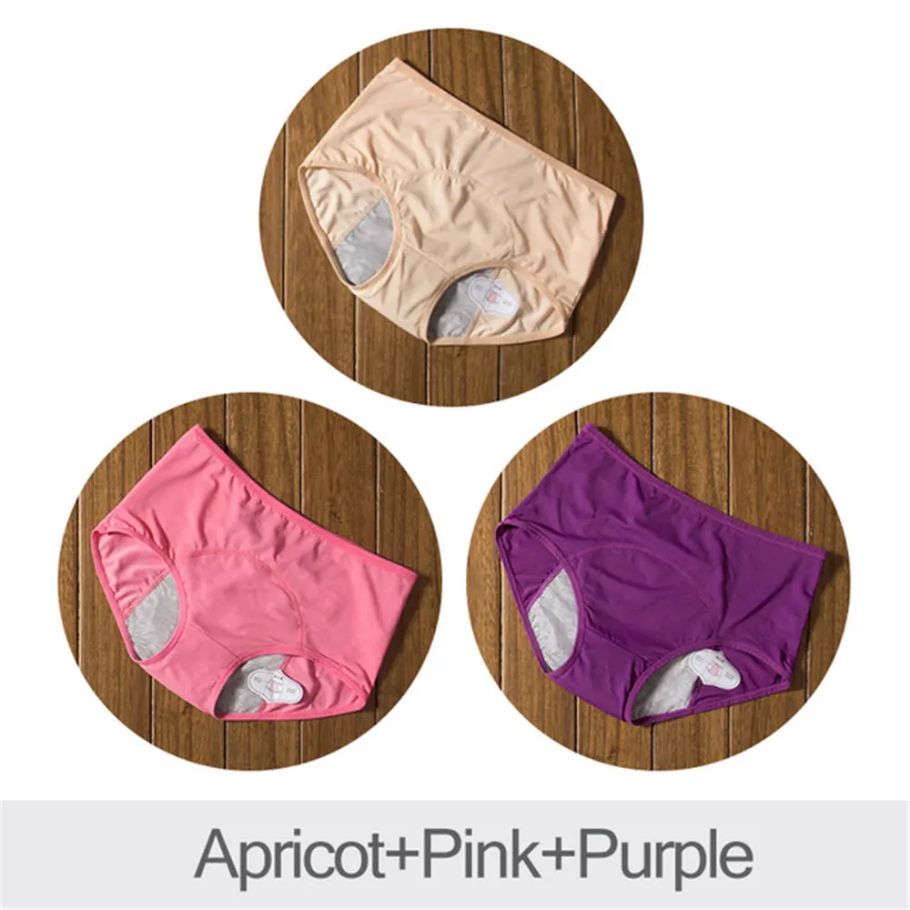 Apricot Pink Purple 3 шт., женские дышащие физиологические трусики, сексуальные, менструальные, герметичные, нижнее белье для женщин, высокая талия, теплые, здоровые, для девочек, трусы - Цвет: Apricot Pink Purple
