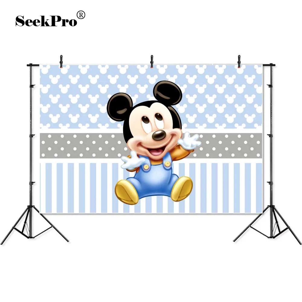 

Vinyl Lite Blue Stripes Baby Mickey Peronalized Baby Photography Backgrounds professional indoor Birthday Photo Backdrop Banners