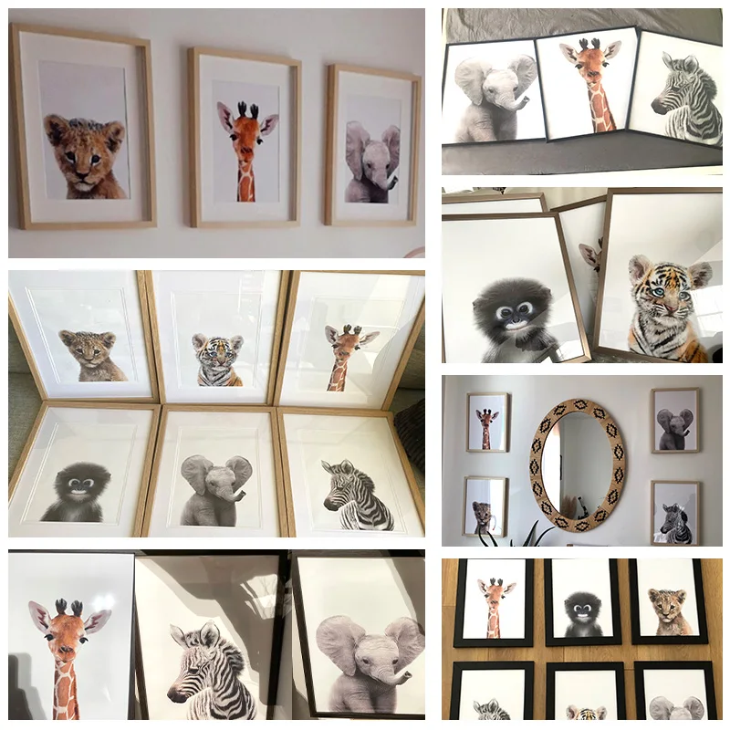 Toddler Animal Wall Art Tiger Lion Posters and Prints Elephant Giraffe Canvas Painting for Kids Room Orangutan Zebra Picture