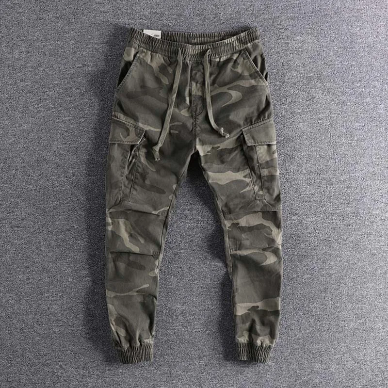 Новые хлопковые Молодежные Брюки мужские камуфляжные рабочие брюки повседневные высококачественные модные дизайнерские брендовые брюк - Цвет: green camouflage