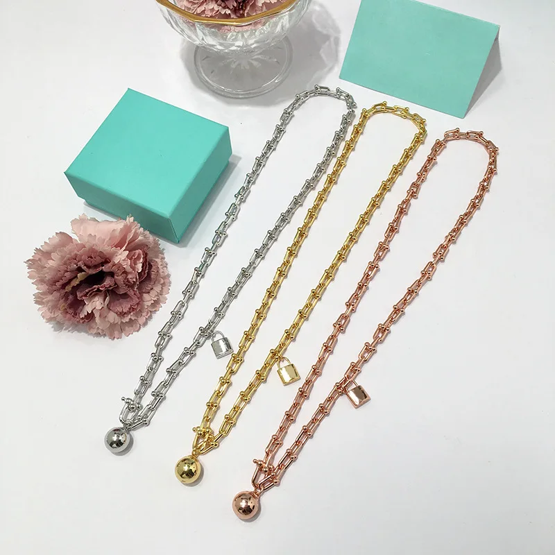

Timeless Wonder Brass Padlock Ball U Link Choker Necklace Women Jewelry Punk Gothic Top Designer Boho Rare Rose Gold Color 4527