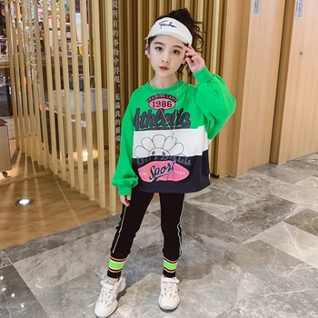 

Cuhk Children's Printed Girls Clothes Outfits Fashion Long Sleeve Loose Sweatshirt+Pants Two Piece Set Cartoon Casual Kids Suit