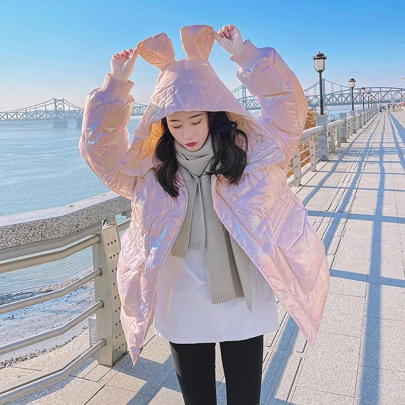 

New style disposable colorful bright-faced down padded jacket women's short winter thickened bread padded jacket warm coat