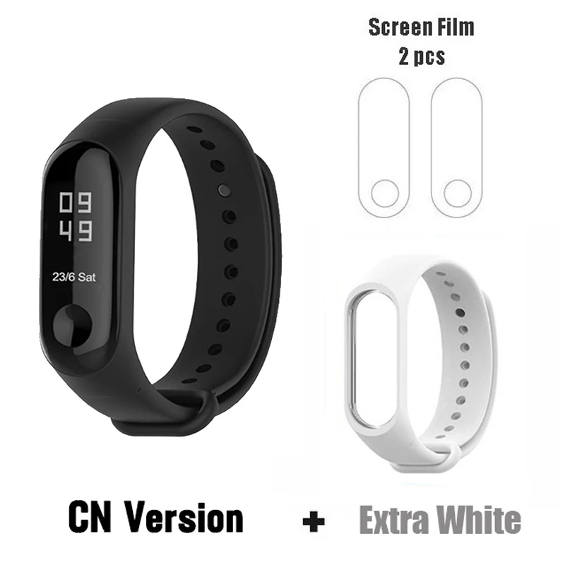 CN add white film Xiaomi Mi группа 3 4 глобальная Версия смарт-Браслет фитнес-браслет часы 3 большой сенсорный экран сообщение время сердечно - Цвет: CN add white film