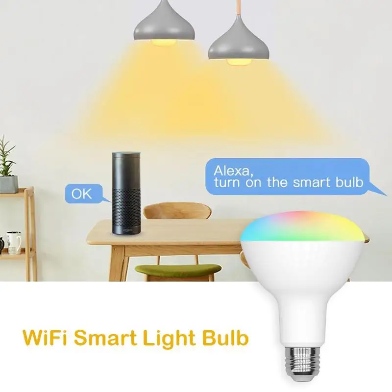 BR30 умная WiFi лампочка E26 E27 база затемнения приложение Голосовое управление Светодиодная лампа RGBW совместима с Amazon Alexa Google Home Assist