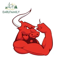 EARLFAMILY 13cm x 9.7cm Muscular Bull Funny Car Stickers Waterproof Anime Windshield Trunk Truck Graphics VAN 3D DIY Fine Decal
