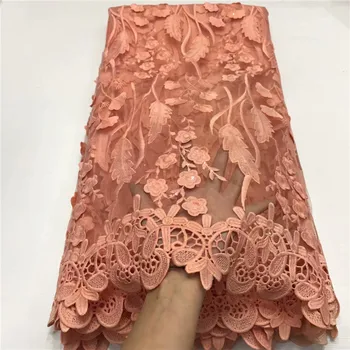 

Hot selling peach apparel cloth French embroidery net lace fabric tulle cloth with cord lace for dress JNZ405(5yards/lot)