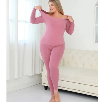 

plus Size 5XL 130kg 2 Piece/Set Long Johns For Female high elastic heating thermal underwear set Autumn Winter Warm Thermal Suit