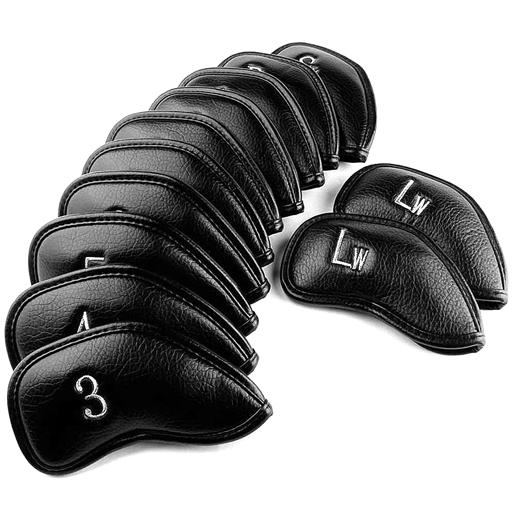 12pcs / Set Thick Synthetic Leather Golf Iron Head Covers Set Headcover Fit All Brands for Callaway Ping Taylormade Cobra Etc