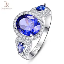 Кольцо из серебра 925 пробы Bague Ringen для женщин, роскошные вечерние кольца 8*10 мм, сапфир, ювелирные изделия для девушек, голубой циркон, Size6-10