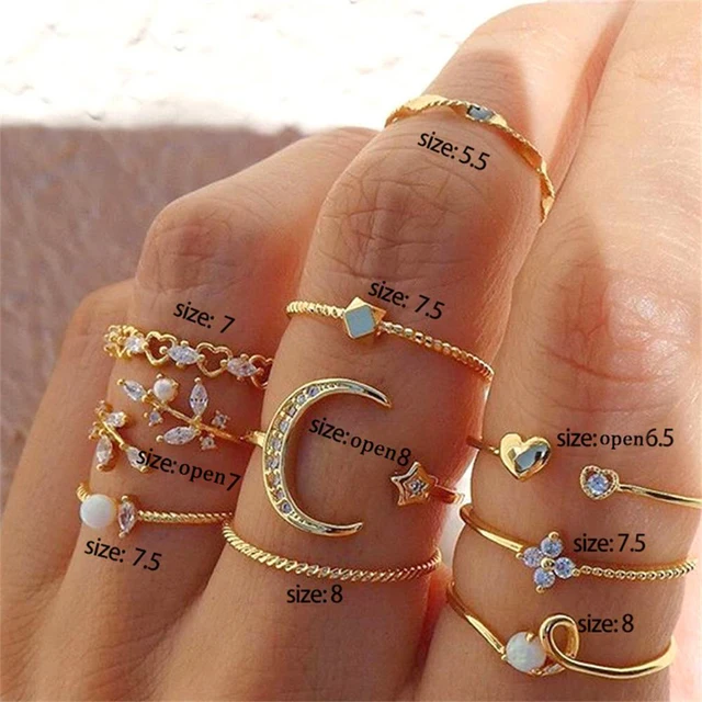 Bohemian Gold Chain Rings Set For Women Fashion Boho Coin Snake Moon Rings Party Trend Jewelry Gift 2