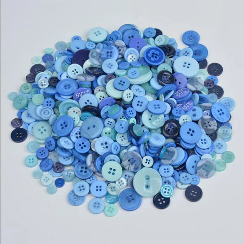 600 шт 2 отверстия/4 отверстия круглые пластиковые пуговицы синяя серия Разноцветные полимерные пуговицы, аксессуары для одежды DIY - Цвет: 600pcs blue mix