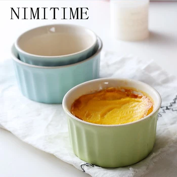 

NIMITIME 1 PC Ceramic Solid Mini Souffle Baking Cup Oven Baking Pudding Bowl Tableware