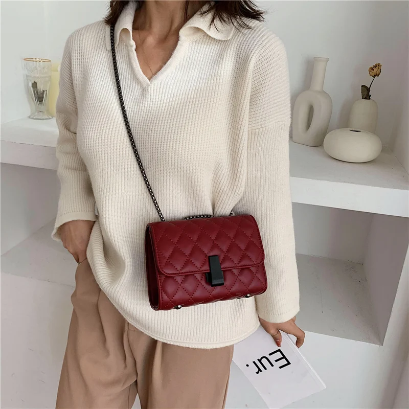 Стеганые сумки через плечо из искусственной кожи для женщин мини-сумка через плечо модные сумки и кошельки на цепочке - Цвет: Big Red