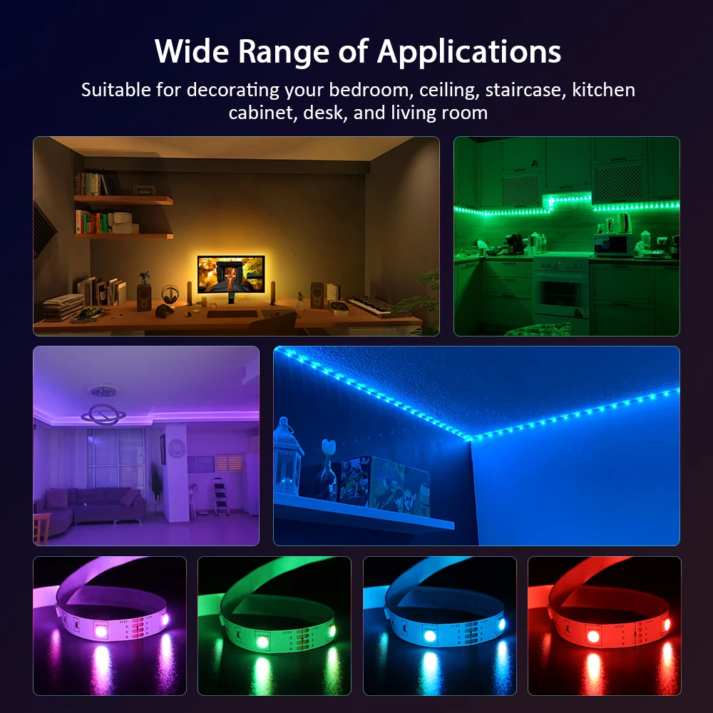 ColorRGB, LED Light Strip, Music Synchronized Color Changing RGB5050 ,Phone  App Remote Control , LED Light Rope 6M 12M 15M