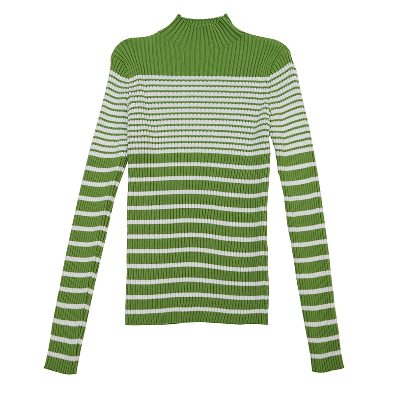 Turtleneck Ribbed Women Sweater High Elastic Stripe 2019 Fall Winter Sweater Women Slim Sexy Knitted Pullover Green White jumper