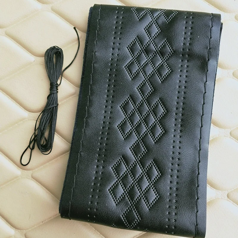 DIY натуральная кожа чехол рулевого колеса автомобиля мягкая воловья оплетка Автомобильная стрелка нить 38 см рулевое колесо аксессуары для интерьера