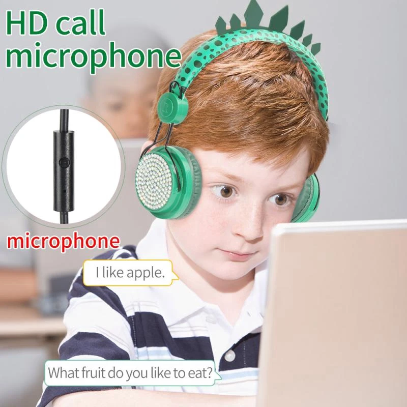 Dinosaur Noise Cancelling Headphones Wired Headphone Young People Kids Headset 3 5mm Plug Earphone with Mic