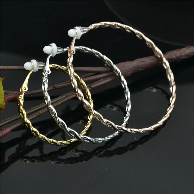 Clip earrings Clip Earrings for Women Without Piercing Big Circle Shiny Rose Gold Silver Plating Round Classical Ear Jewelry