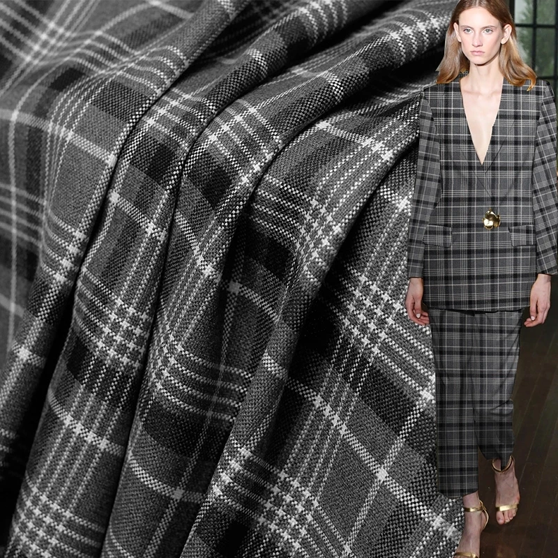 

Japanese Grey Plaid Worsted Wool Fabrics 100%Wool Materials Autumn Women Jacket Sewing Cloth Tailor