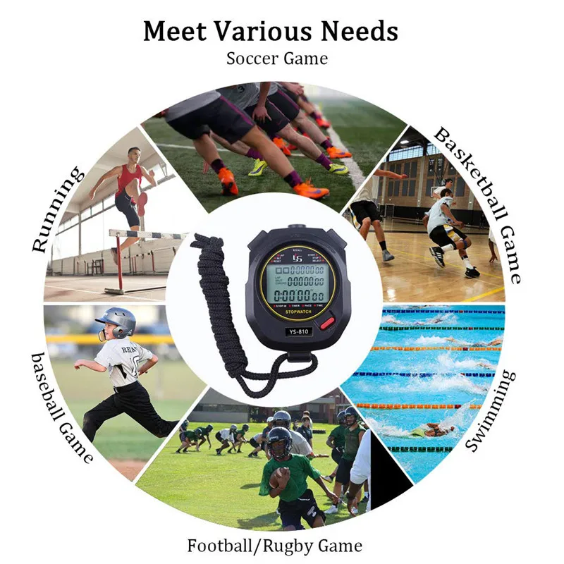 New Digital Stopwatch Sports Timer Handheld LCD Large Display Silence Waterproof 30/60/120 Memories Lap for Track Field Training