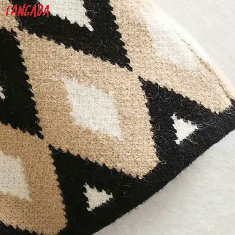 Tangada, женские юбки с ромбовидным узором, вязаные, тянущиеся, высокая талия, корейский стиль, женская юбка-карандаш, faldas mujer, 4M105