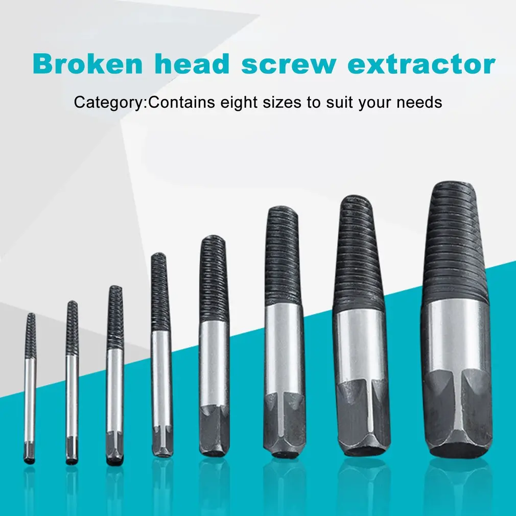 8PCS Damaged Screw Broken Screw Extractor Drill Bit Guide Set Broken Bolt Remover Threading Hand Tools Kit With Box Hex Shank