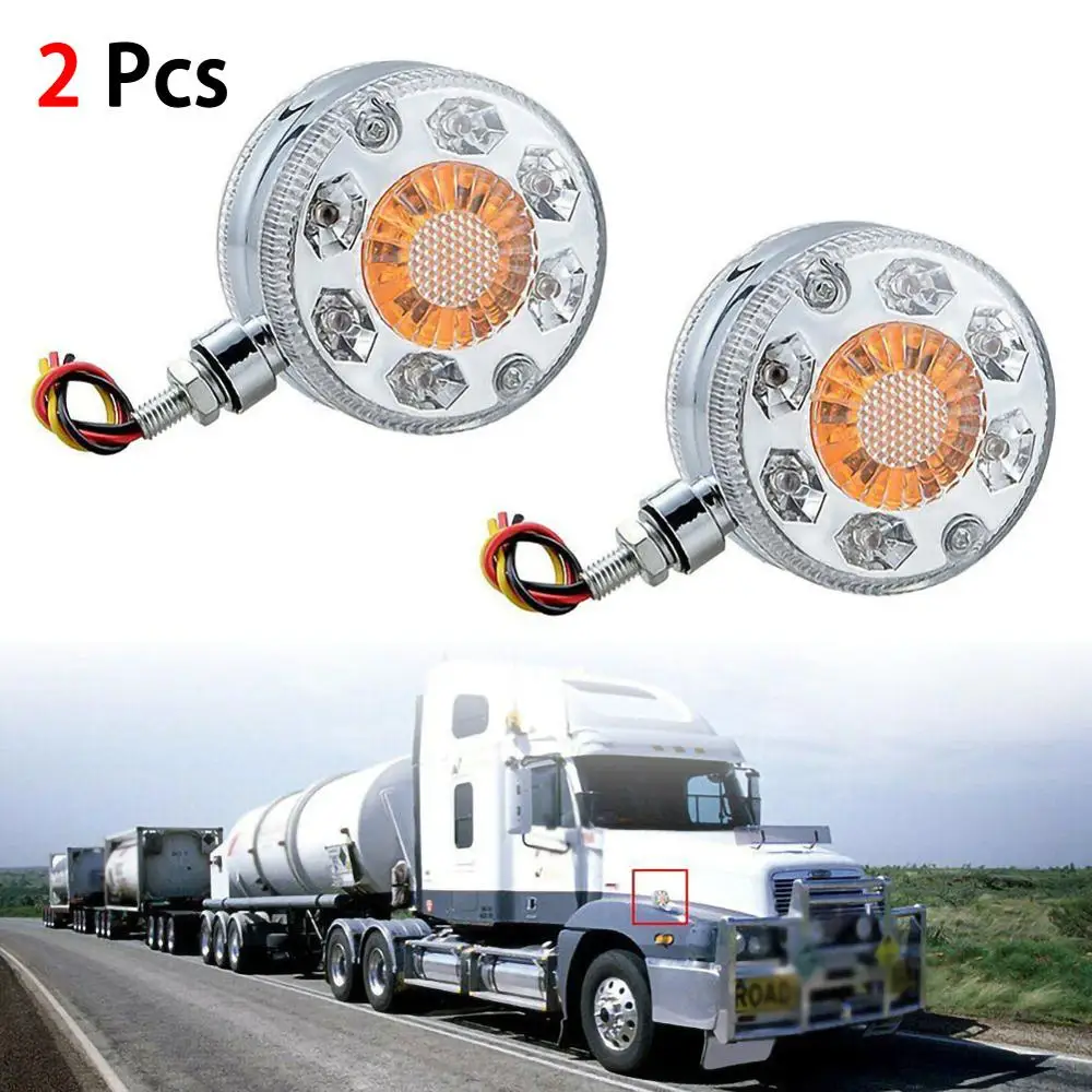 

2x Round LED Turn Signal Light Pedestal Fender Light ABS 24V 24LED 12W Truck Double Face Turn Signal Brake Lamp Kit Dropship