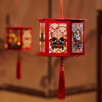 

New Year Candle Lanterns Decorations Kid's DIY Felt Handmade Red Fu Lanterns Material set Chinese Spring Festival Gift for Kid's