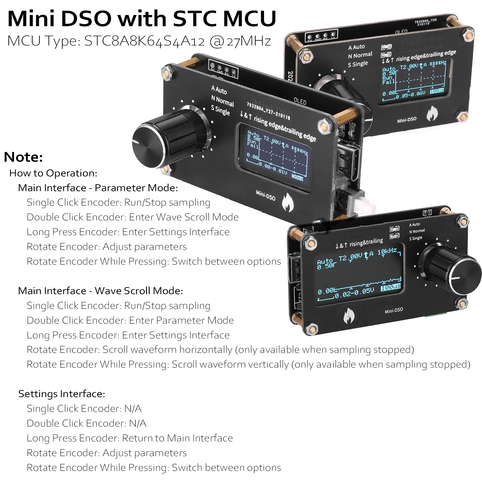 Tools Oscilloscopes Mini Oscilloscope OLED Display Touching Button 250