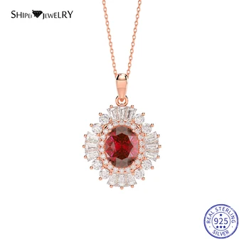 

Shipei 100% 925 Sterling Silver Fine Jewelry Rose Gold Oval Ruby Pendant Wedding Engagement Necklace For Women Birthday Gift