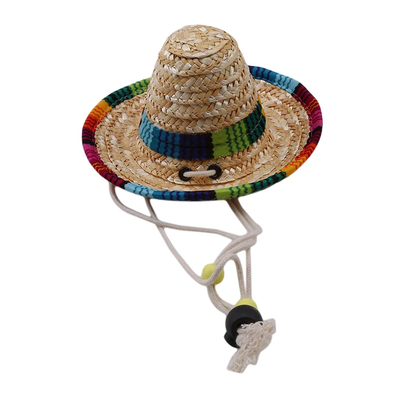 

Straw Sombrero Mexican Hat Pet Adjustable Buckle Multicolor Pet Straw Dog Cat Hat