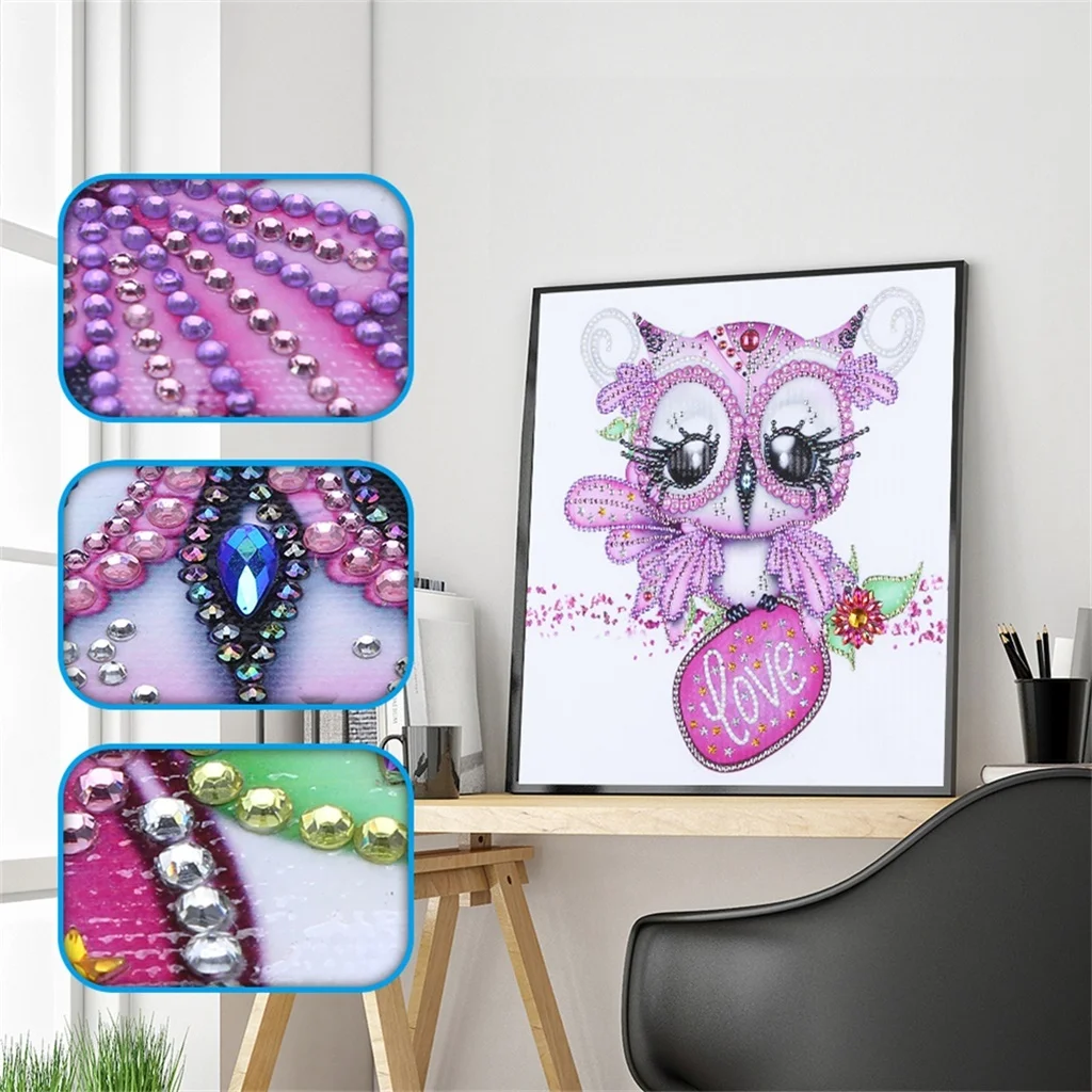 Diamond Painting Pink Owl 5D DIY Special Shape Embroidery Mosaic Picture Of Rhinestone Animal Decoration Home 30x30cm | Дом и сад