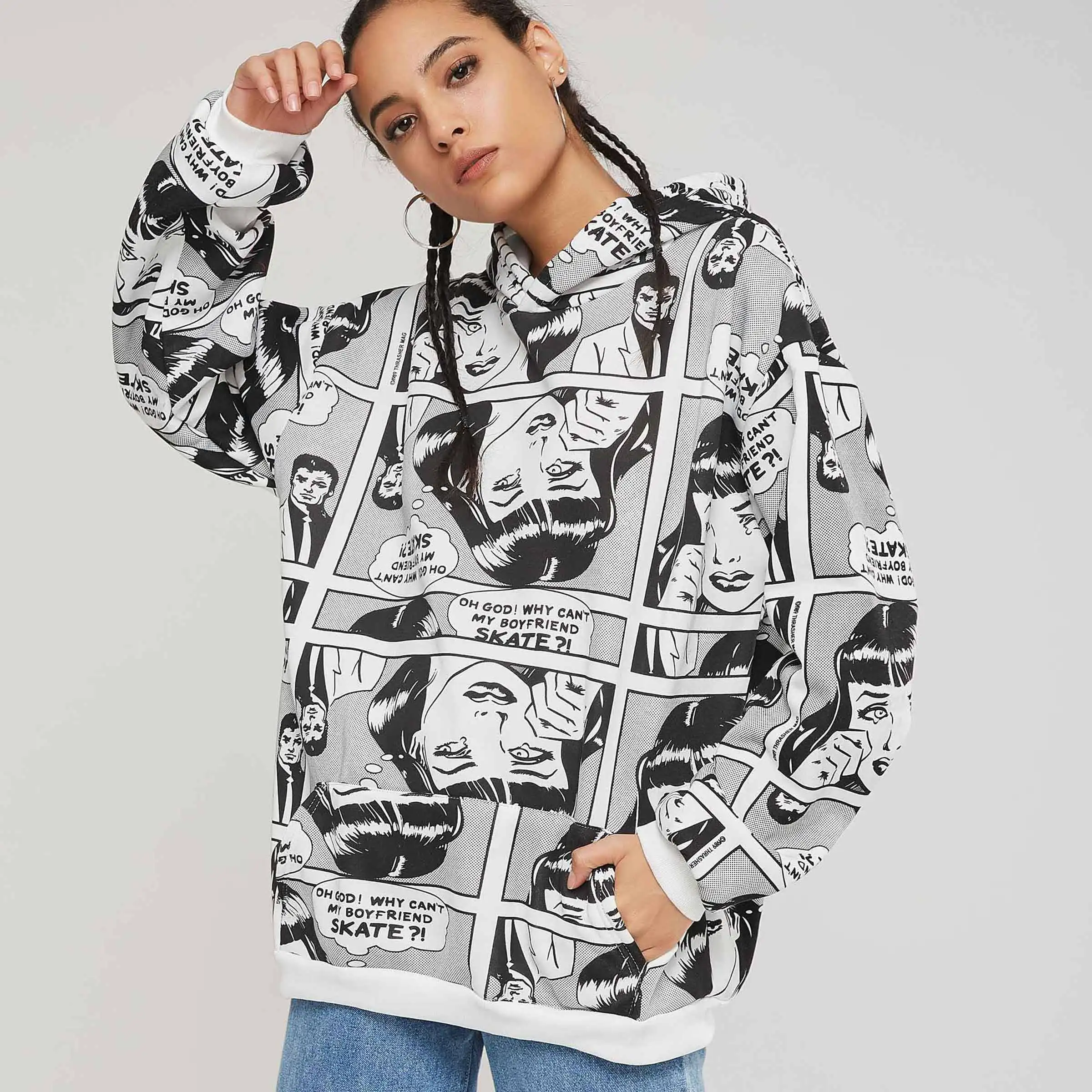 

2020 Spring Casual Simple Hip Hop Office Lady Women Sweatshirts Loose Hooded Cartoon Girls Fall Fleece White Travel Hoodies