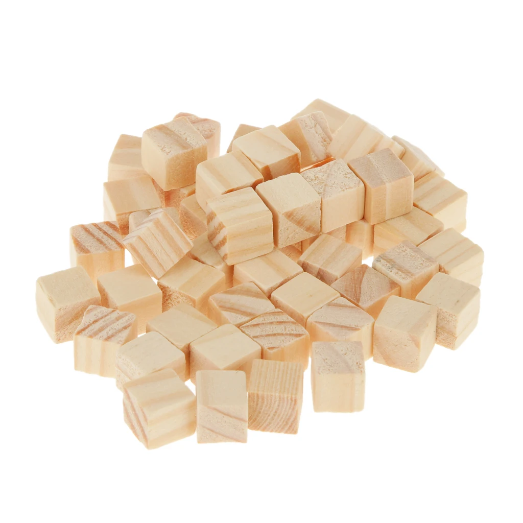 Set of 50 Wooden Cubes Unfinished 1x1x1cm Blank Square Stamps Handmade Crafts