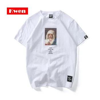 

2018 Tshirt Streetwear Mary Printed Short Sleeve T-shirt Summer Casual Cotton Hip Hop Tops Summer Tshirts