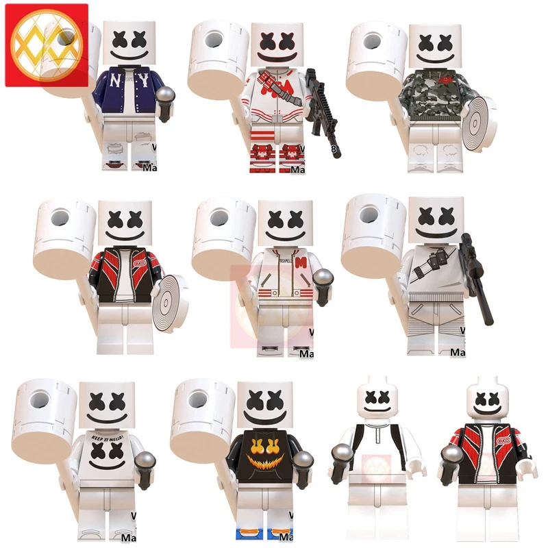 

DJ Marshmallow Microphone Singer Freddie Mercury Queen Kiss Band Tommy Thayer Stanley Celebrity Building Blocks Bricks Kid Toys