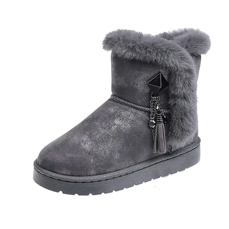 Autumn winter new rhinestone buckle female cotton shoes Korean rabbit hair fashion snow boots in the tube keep warm women boot