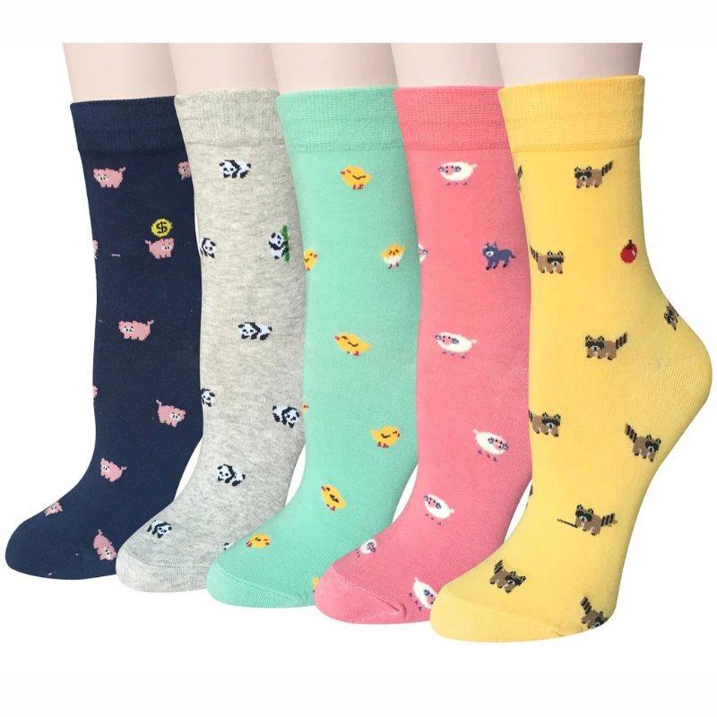 Носки женские с рисунком животных козы енота панды свиньи 5 цветов | Женская