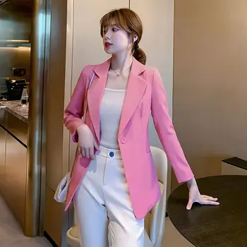 

Women 2020 Spring Autumn Elegant Slim Casual Solid Business Blazer Female Long Sleeve Single Buttons Blazers New Suit Coat L59