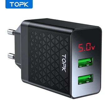 

TOPK USB Charger 2 Ports LED Digital Display Smart Mobile Phone Charger for iPhone Samsung Xiaomi Wall Travel Adapter