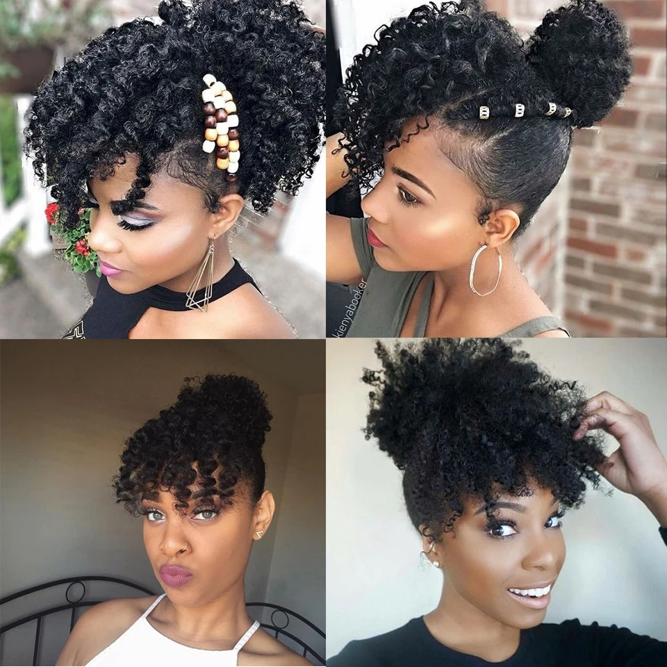 SHANGKE Synthetic Black Kinky Curly Bangs Hair Extensions For Women Hair Clip In Hairpiece Fake Hair Brown Light Golden