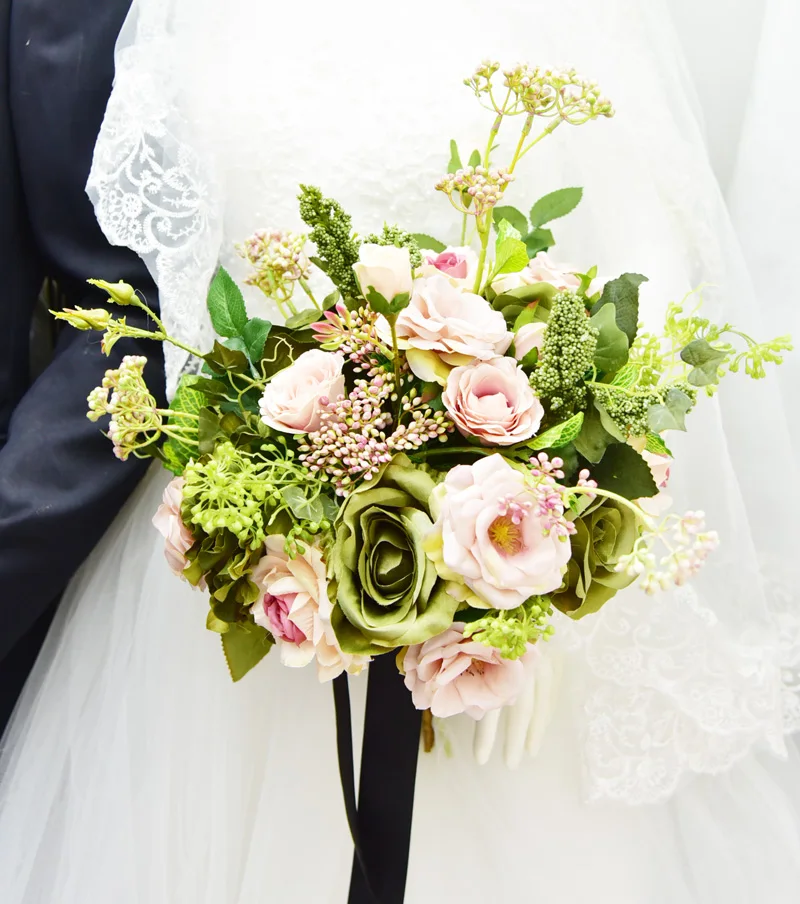 

Handmade Wedding Floral Bridal Bridesmaid Bouquet Artificial Flowers Bride Hand Holding Bouquets Photography Decorative Flower