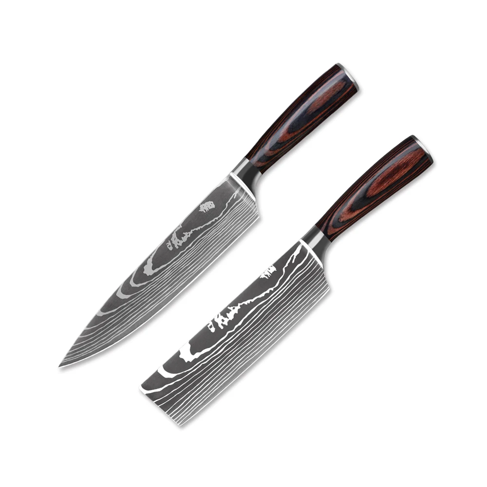 Янтарные высококачественные " дюймовые кухонные ножи повара лазерные Дамасские Стальные Кухонные ножи santoku острый нож для нарезания Подарочный нож