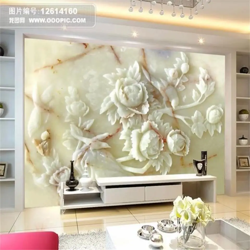 custom size 3d photo wallpaper mural living room white jade peony flower picture sofa TV backdrop for wall | Обустройство дома
