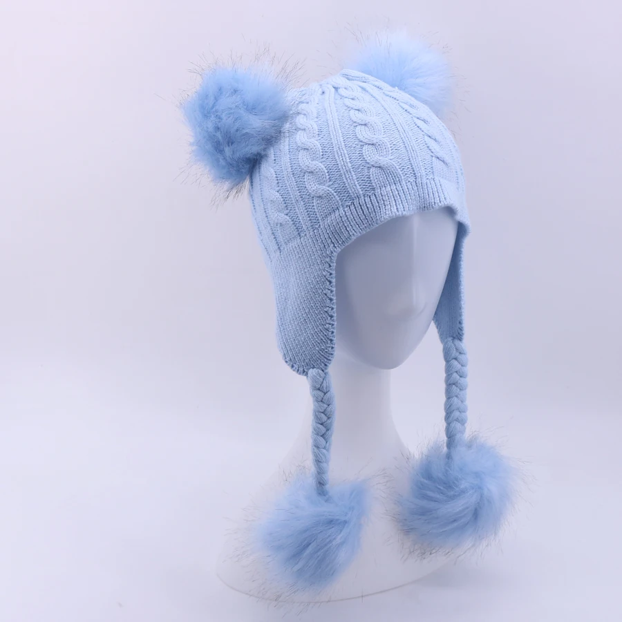 Зимняя детская одежда, вязаные Skullies шапки для детей от 2 до 6 лет детская шапочка шапки с помпонами из меха и с помпонами на открытом воздухе для девочек и мальчиков; теплые детские шапки-ушанки